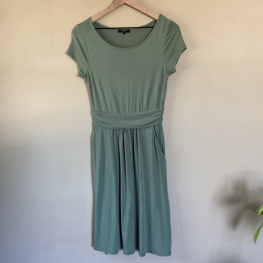 Quince Tencel Jersey Ruched Waist Dress Sage Green Size Small - Picture 3 of 11